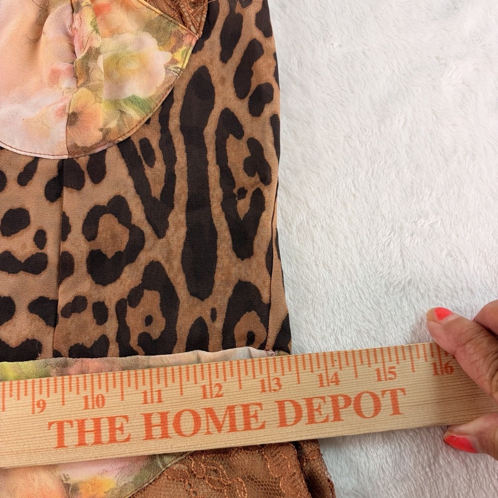 Mixed Print Chiffon Maxi Dress Size S Leopard Floral Patchwork Lace Slip Long - Picture 9 of 10